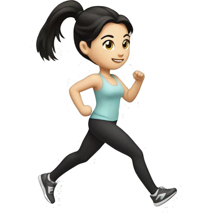 A white girl with black hair tie a ponytail running emoji