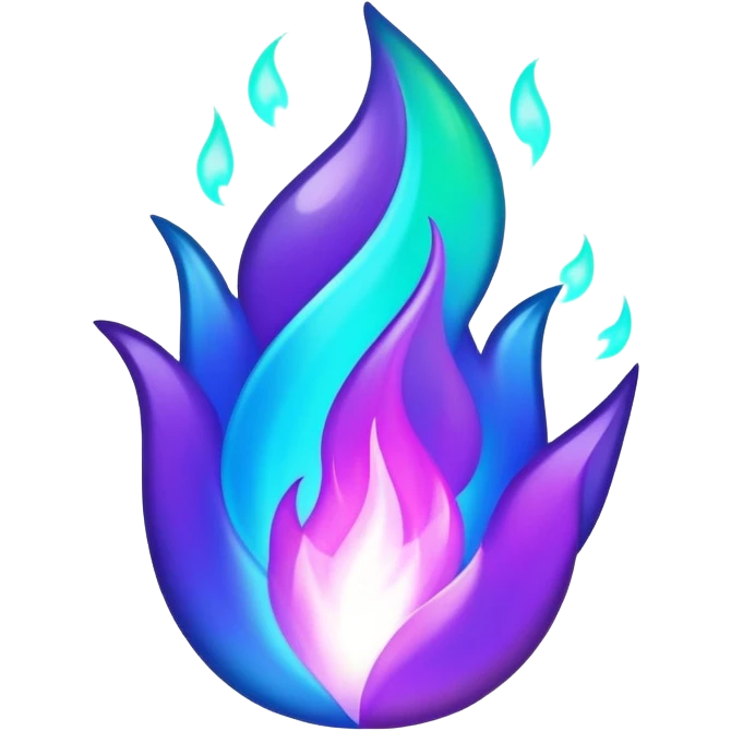 Shiny epic iridescent green blue and purple flame emoji