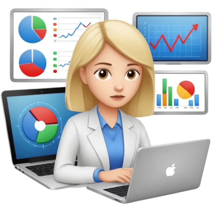 girl analyst with a laptop and a diagram emoji