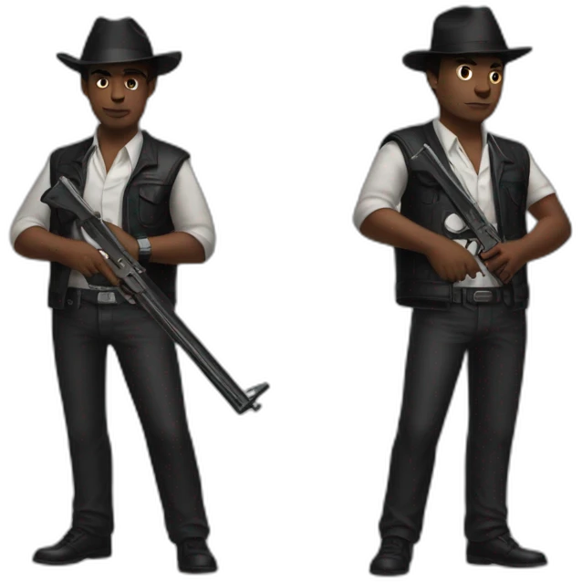 two brothers in '80s mafia clothes with guns emoji