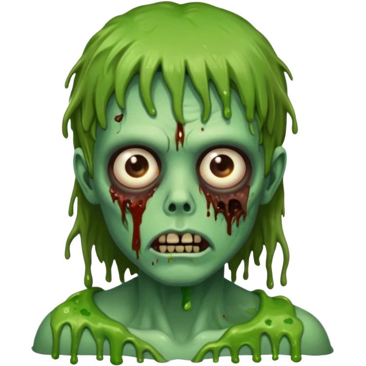 zombie slime youthful face, messy brown fringe, emoji