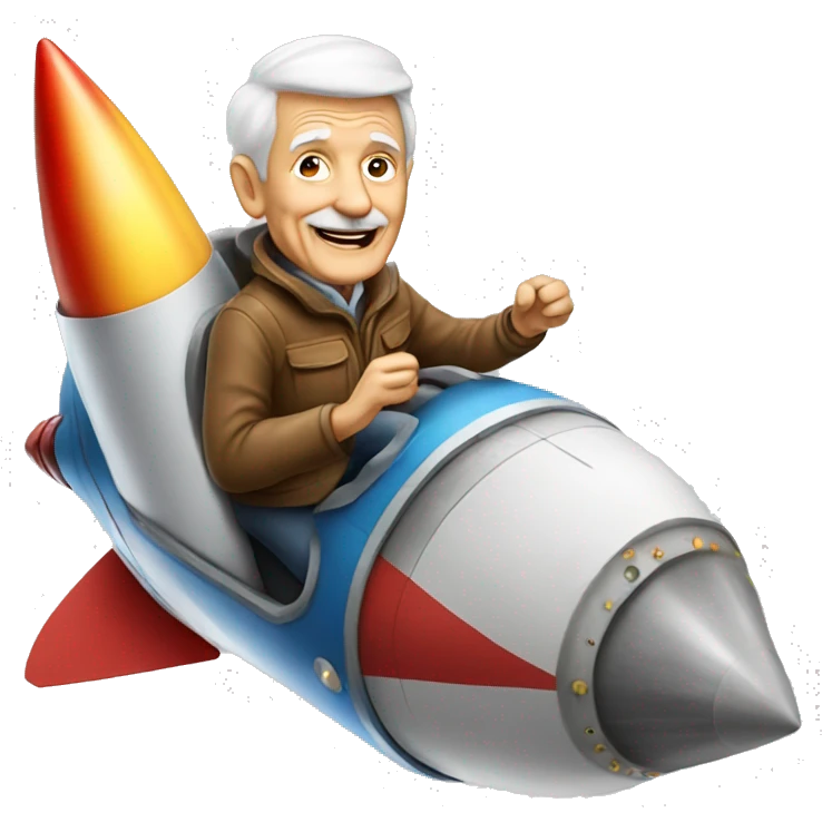 90 year old man riding a rocket emoji