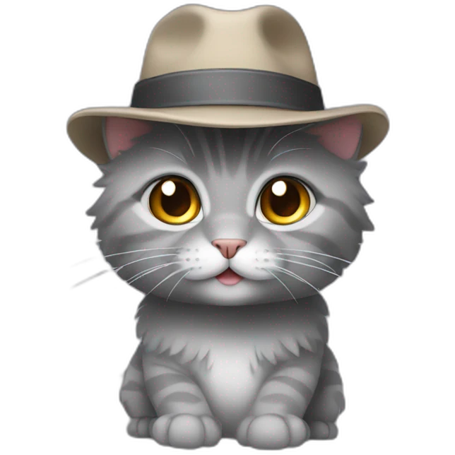 cute gray cat with alot of hair and a hat emoji