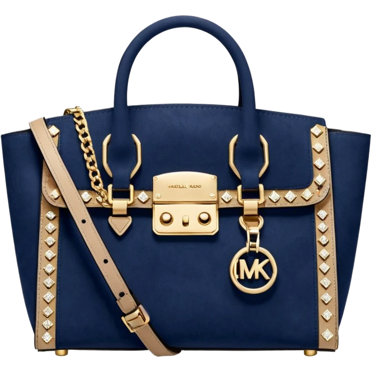  navy blue suede, Michael kors satchel purse, gold sparkling embellishments  emoji