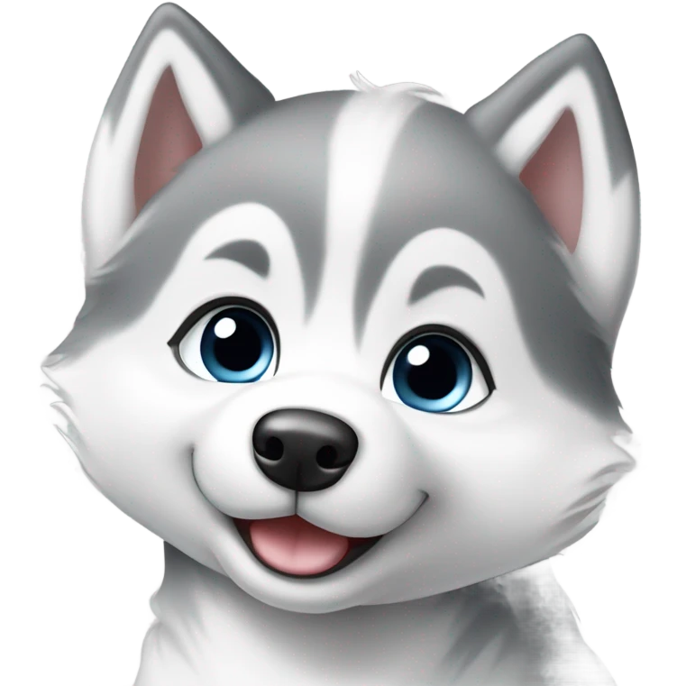 kawaii style, white and grey baby siberian husky in love emoji