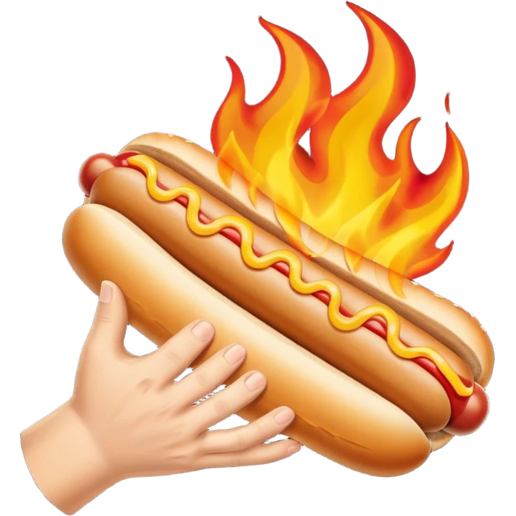 Hand Holding a Flaming Hotdog emoji