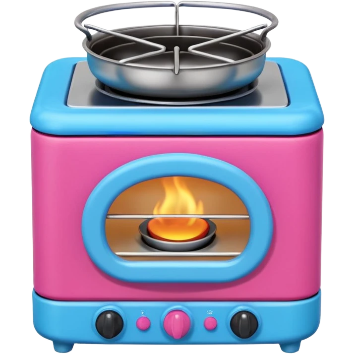 Cute toy stove, single burner only, front view.
BabyBus-style 2.5D soft shading, bright pastel colors (pink & blue).
Rounded chunky toy shape, simple details.
Even studio lighting, NO harsh light, NO realism, NO textures.
Smooth matte surface, no outlines, no strokes.
Clean background. emoji