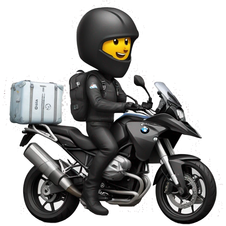 Motero saludando, Montado en una bmw f800r negra con maletas emoji
