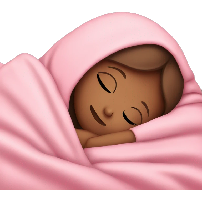 White girl with brown hair sleeping with pink blanket emoji
