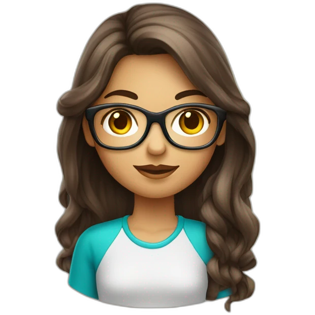 Fille cheveux très long Odule châtain foncé avec des lunette rectangulaire emoji