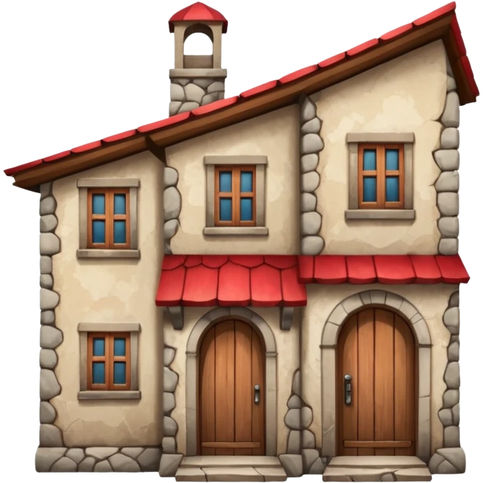 old, tall crooked building with red roof and wooden door




 emoji