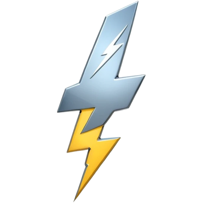 A lightning bolt emoji made of polished silver chrome, sharp yet rounded edges, glossy metallic surface, soft reflections, minimal futuristic design, iOS emoji style, centered, clean white background emoji