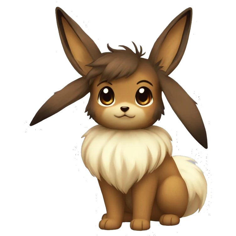 Kawaii Shiny Eevee with dark brown long emo hair covering her eyes Full Body emoji