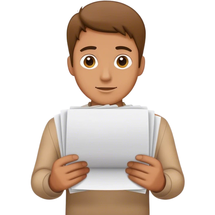 a man holds several sheets of paper in his hands emoji