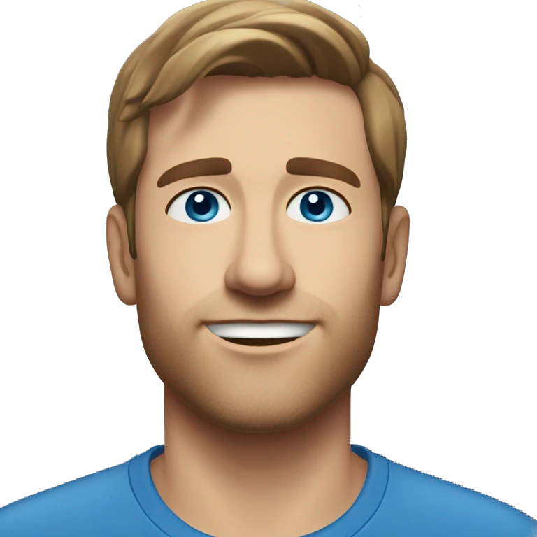 A head and shoulders shot of a 33 year old Caucasian man, with short brown hair,   with blue eyes wearing a t-shirt. emoji