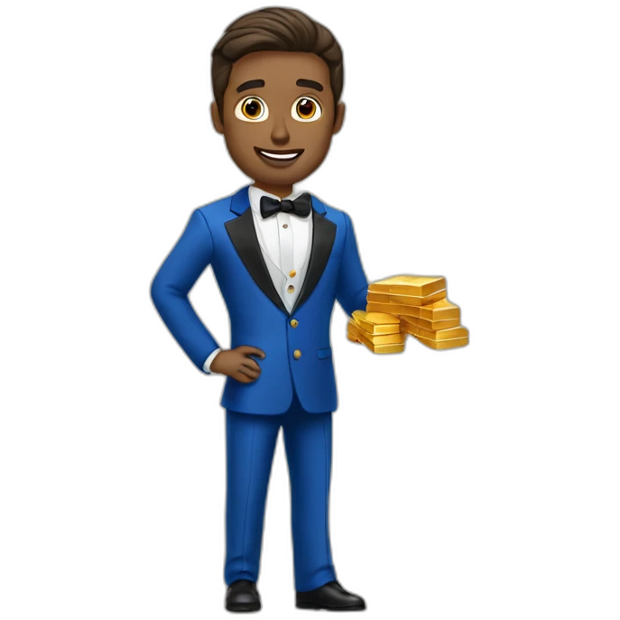 Posh-man-with-blue-suit-offering-goldbar emoji