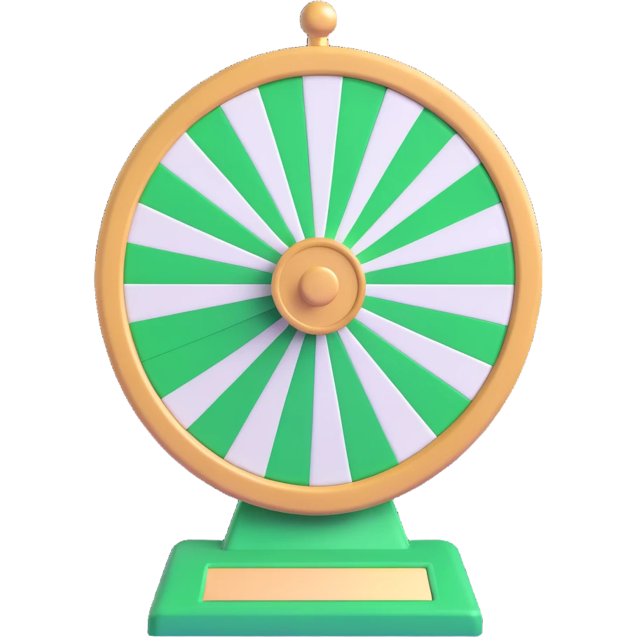 spinning prize wheel with alternating green and white sections emoji