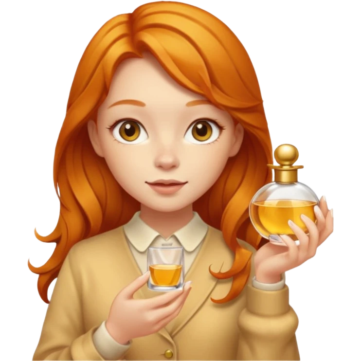 Ginger cute girl in autumn and she has perfume in her hand emoji
