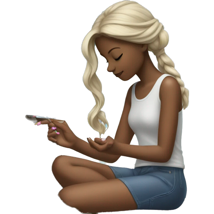 Girl painting, her nails under a tree emoji