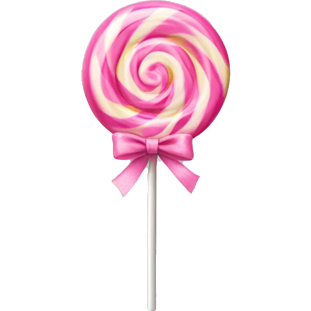 Realistic pastel lollipop candy with pink ribbon bow on the stick. emoji