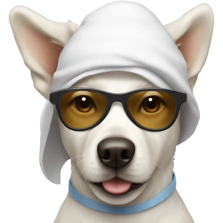 White dog with sunglasses and a bonnet emoji