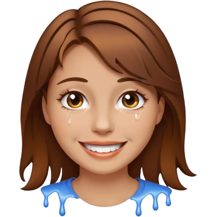Brown Hair Woman , white paint , drip, face, happy emoji