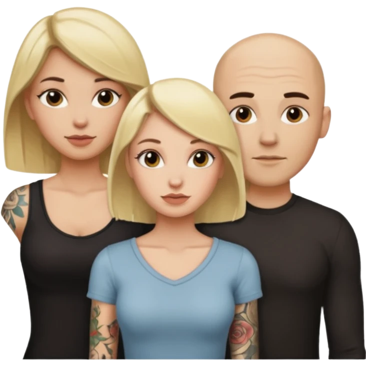 throuple blonde female brunette females bald tattoed male emoji