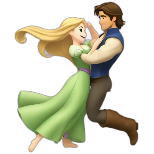 Rapunzel and Flynn Rider dancing anime style emoji