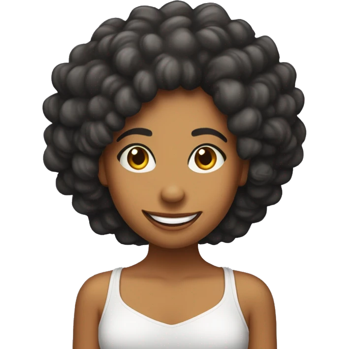 Chica un poco morenita, con cabello rizado pero no afro linda sonrisa y dientes separados  emoji