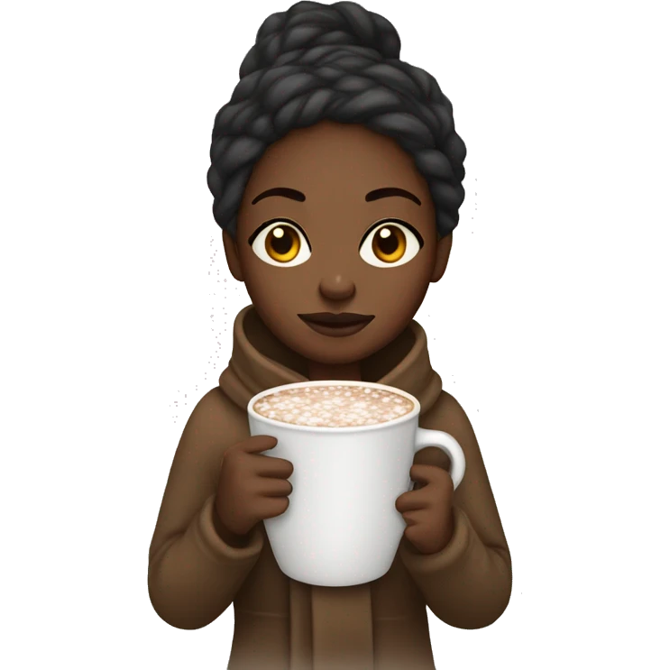 Black girl wrapped in a cover drinking hot cocoa emoji