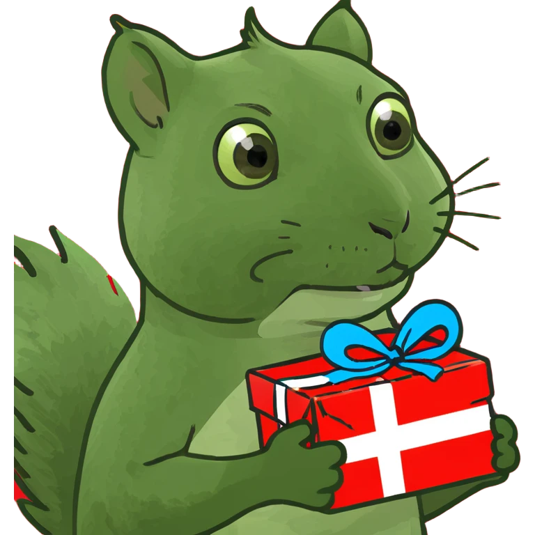 squirrel holding a gift and a Swiss flag emoji