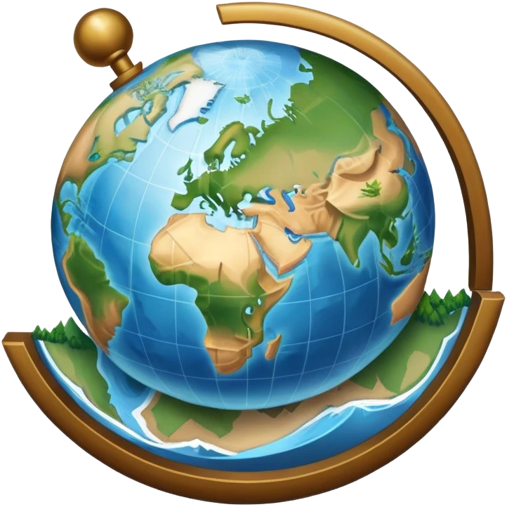 An icon featuring a globe, a compass, and a map, symbolizing geography. The design includes mountain ranges, rivers, and continents, representing the study of Earth’s landscapes and environments. Transparent background highlights the exploration and understanding of the world’s geography. emoji