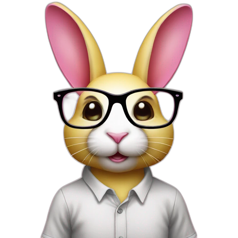 Specialist pink rabbit with glasses shirt yellow emoji