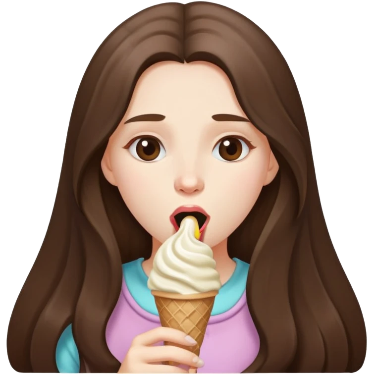beautiful pale brunette girl with long hair enjoying an ice cream mouth closed emoji
