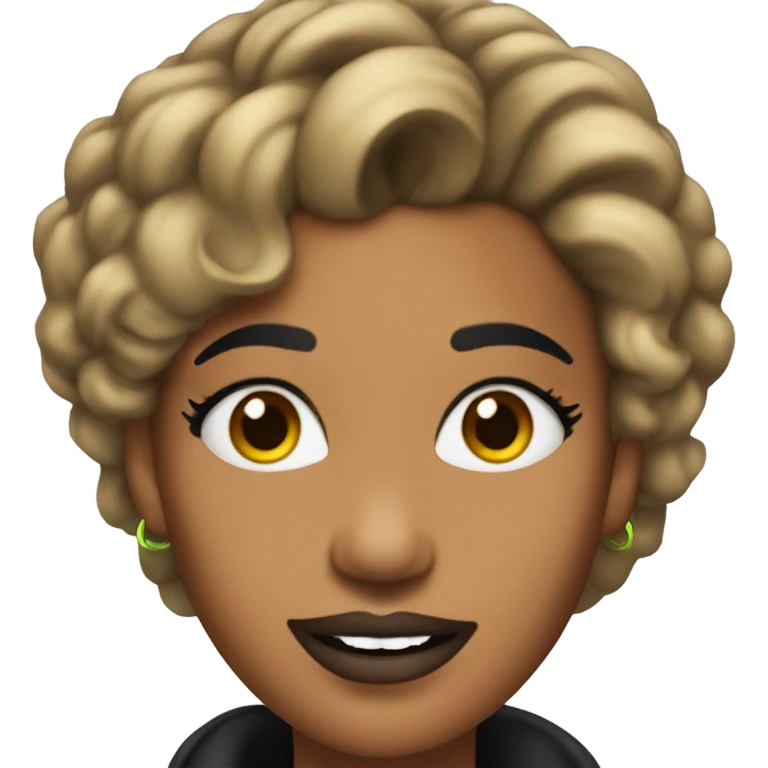 Tanned woman with black hair dressed in 1990s r&b hair, makeup, and neon attire  emoji