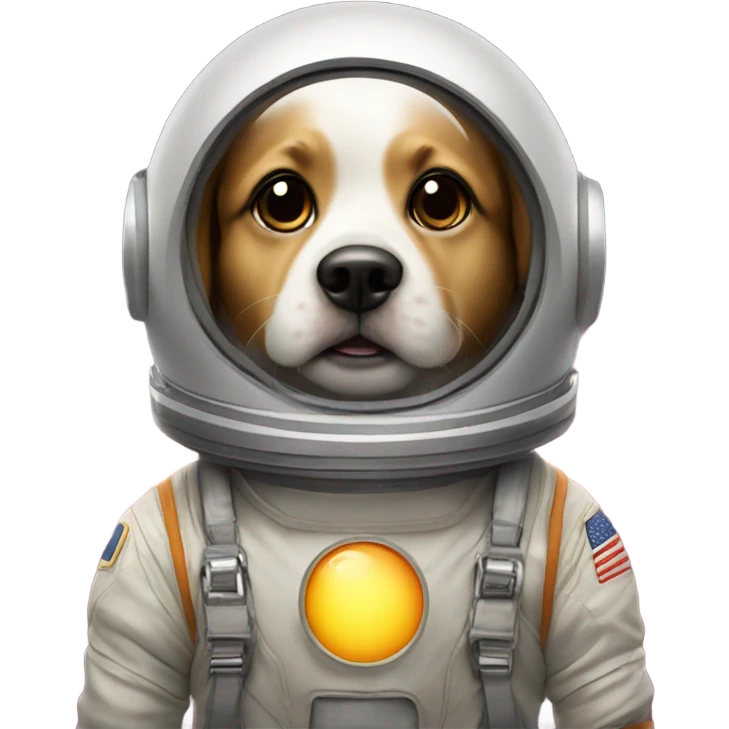 A dog in a space suit staring at the sun in space emoji