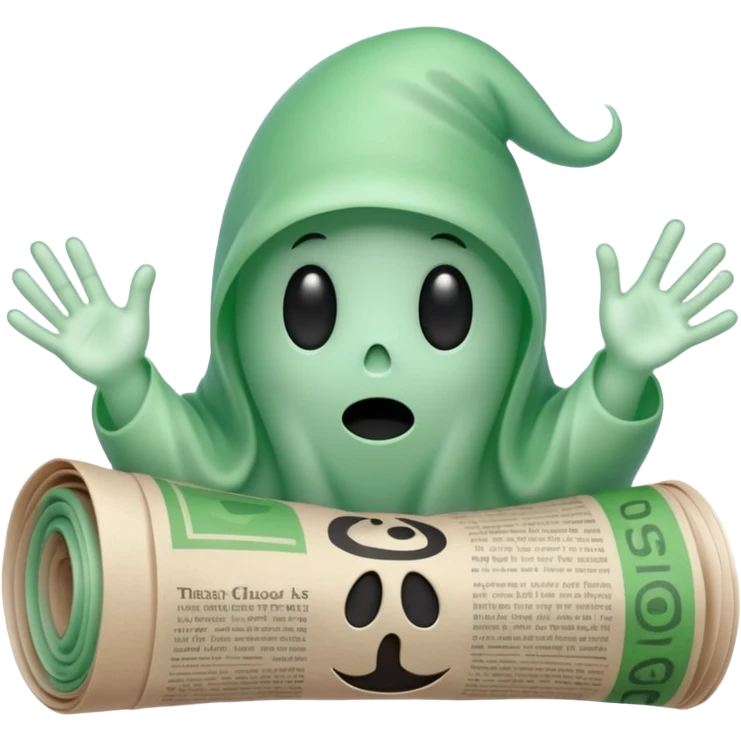 a cute green ghost getting bonked with newspaper emoji