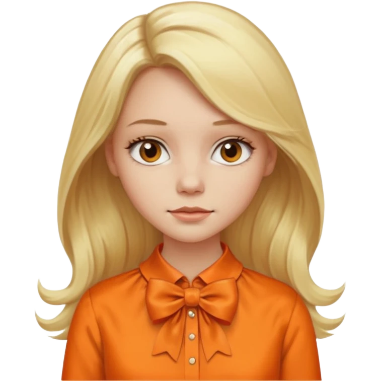 longer blond hair not smiling woman with orange blouse bow collar emoji
