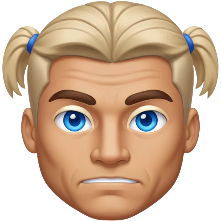 Un homme brin, sans barbe, aux yeux bleus, avec une coupe de cheveux, avec une raie au milieu, qui sait sépare les cheveux en deux, et très musclé emoji