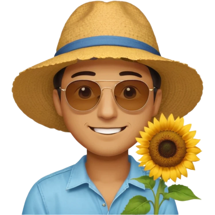 Man smelling sunflower with gentle smile, half body emoji