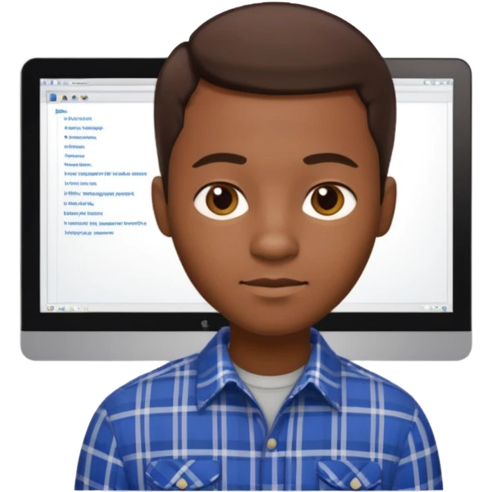 Black man with short brown hair, plaid shirt, sophisticated software engineer vibe emoji
