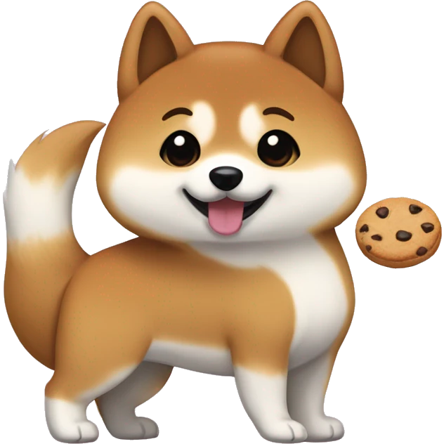 Shiba inu with brown long hair girl with brown eyes, no bangs for the girl and with a cookie  emoji