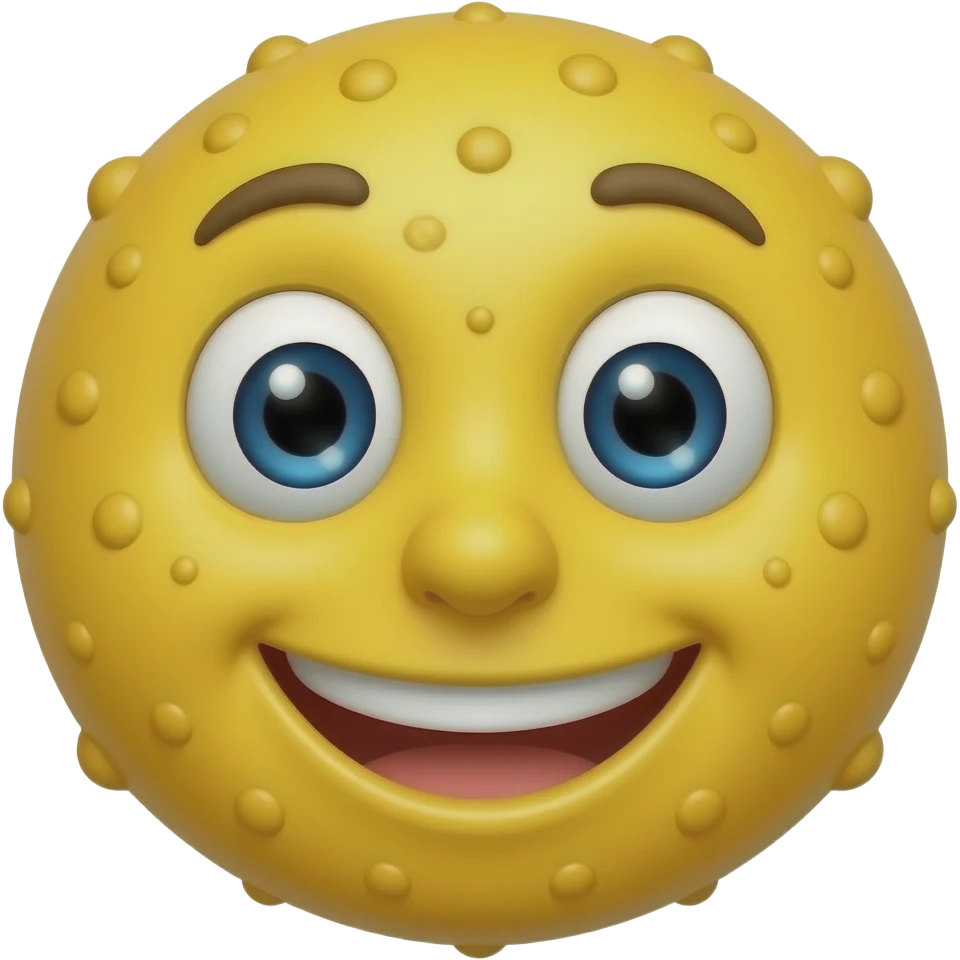a smiling yellow emoji face with pimples, looks confident emoji