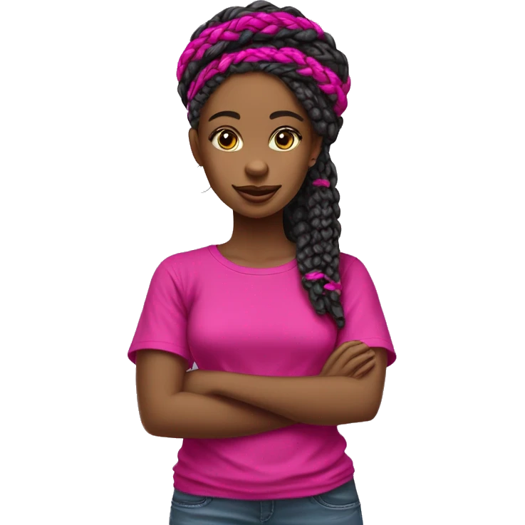 Fille avec des tresse africaine longue et fine et tee shirt fushia emoji