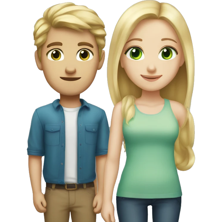 A girl with blonde hair and green eyes and a guy with brown hair and blue eyes emoji