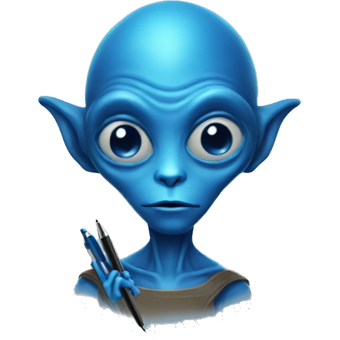 Blue alien with a pen emoji