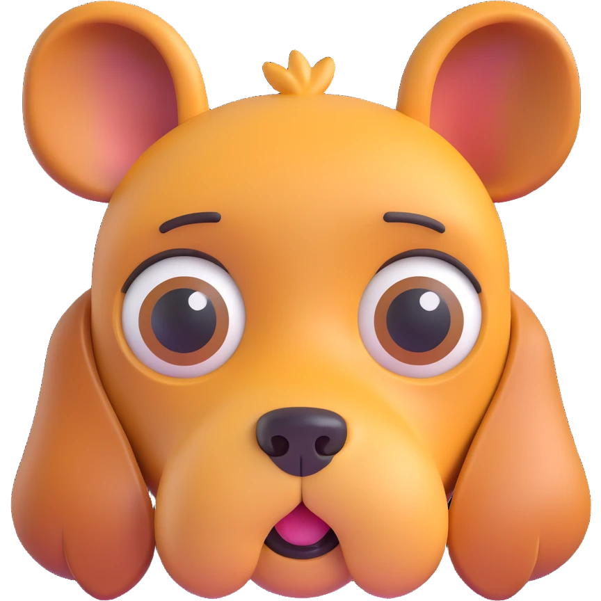 playful dog, shiny texture, floppy ears, big eyes, 3D emoji style emoji