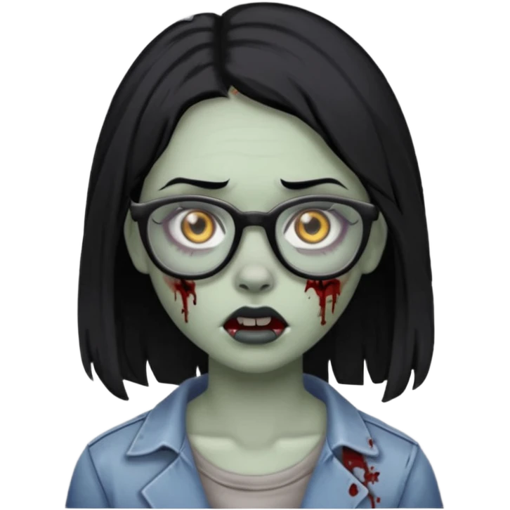 girl zombie with black hair nose piercing with glasses emoji