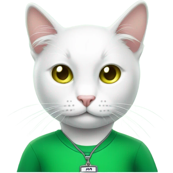 a white cat manager in green t-shirt emoji