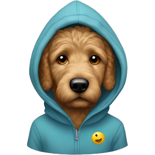 Human in hoodie with head of a Golden doodle   emoji